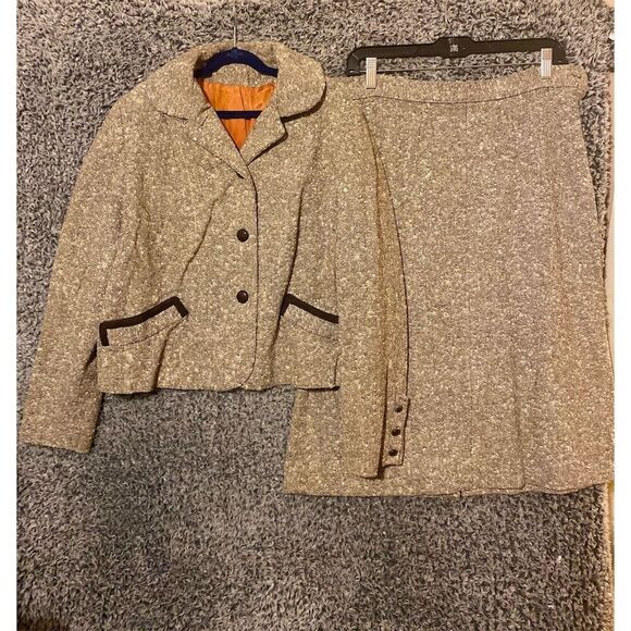 Betty Rose Women's Vintage Tweed Skirt Suit Brown M 60s/70s Retro Formal - Picture 2 of 4